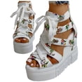 thumbnail image 1 of Oyedens Sandals For Women Flower Platform Hidden Wedge Gladiator Sandals Leather Lace Peep Toe High Heels Gothic Ankle Booties Sandals, 1 of 7