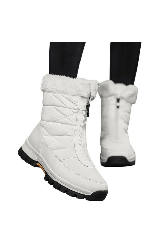 Skiing Winter Boots for Women Waterproof Fleece Lined Warm Zipper Mid Calf Ski Snow Boots