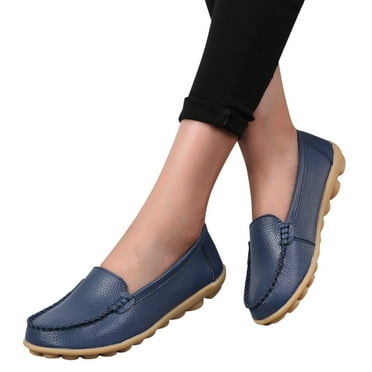 Oyedens Slip On Loafers For Women Leather Casual Non Slip Slip-On Flats Comfortable Driving Work Shoes Low Top Penny Loafers