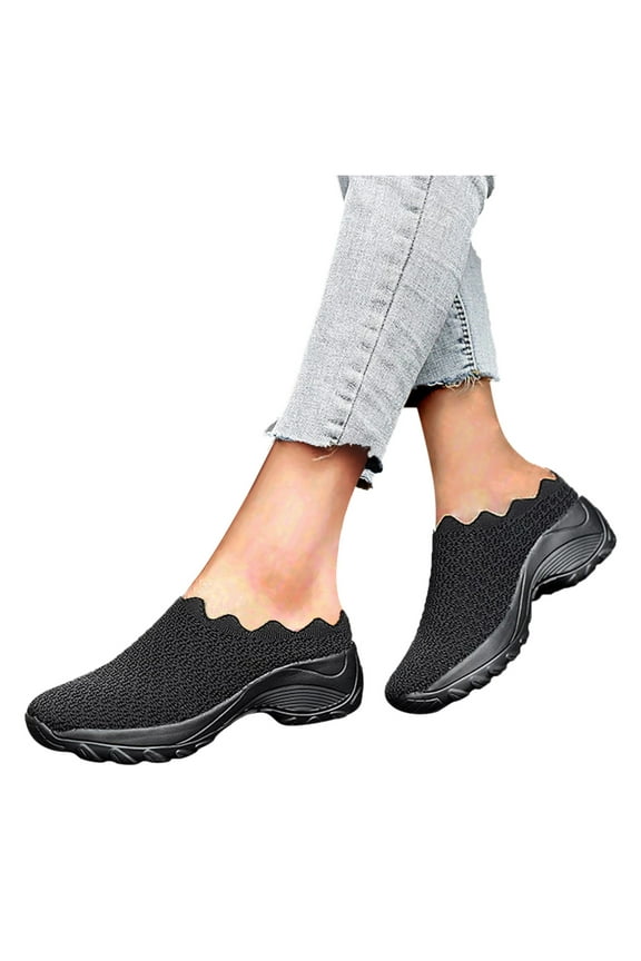 Slip on Athletic Mules Shoes for Women Comfortable Breathable Mesh Wedge Work Walking Shoes