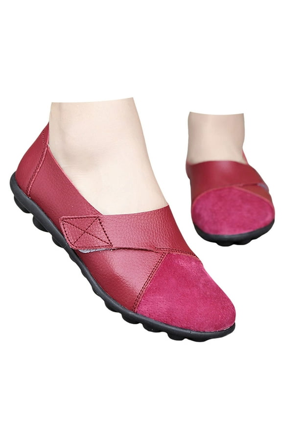 Slip on Loafers Ballet Flats for Women Suede Leather Patchwork Casual Driving Work Boat Shoes