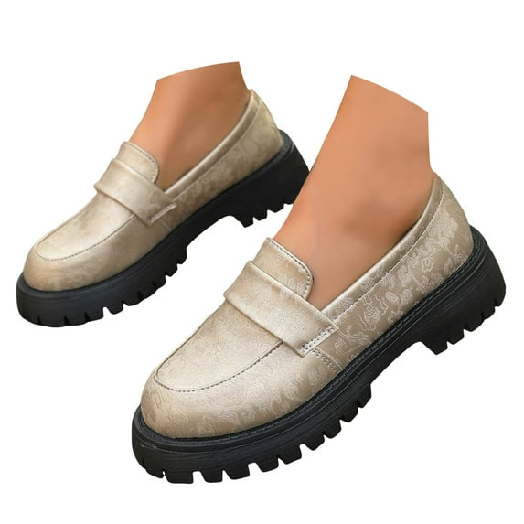 Oyedens Slip on Penny Loafers for Women Vintage Floral Leather Platform Walking Loafer Shoes