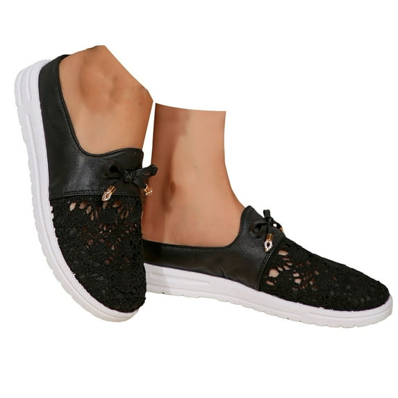 Oyedens Slip on Sneakers Mules for Women Mesh Black Flats Loafers Walking Tennis Slides Sandals Shoes