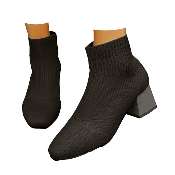 Oyedens Slip on Sock Dress Boots for Women Ladies Elastic Square Toe Mid Heels Ankle Booties Fall
