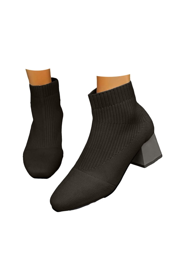 Slip on Sock Dress Boots for Women Ladies Elastic Square Toe Mid Heels Ankle Booties Fall