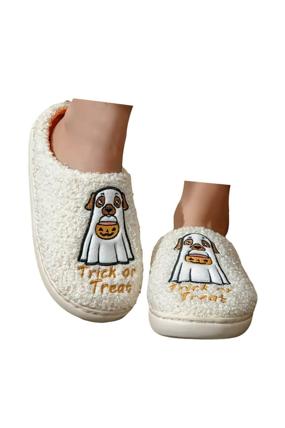Slippers Ghost Dog Design Funny Scuff Slippers Furry Slip on Indoor Memory Foam House Shoes