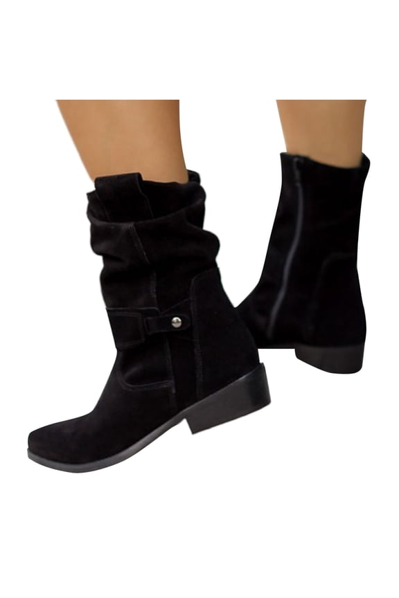 Slouch Mid Calf Boots For Women Fashion Slouchy Suede Pointed Toe Block Low Heels Wide Calf Boots Winter Fall Dress Boots For Ladies