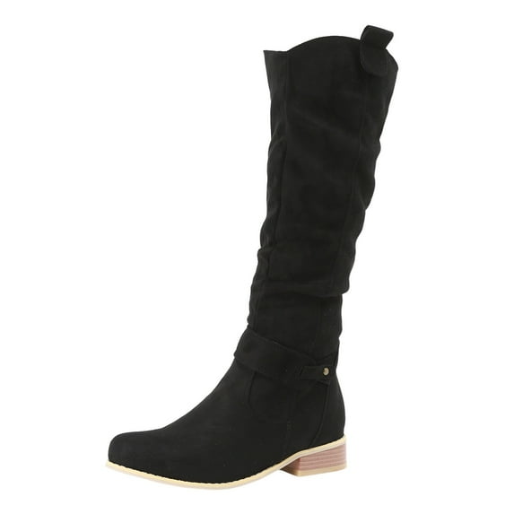 Oyedens Slouchy Knee High Cowboy Boots for Women Fashion Suede Low Heel Zipper Wide Calf Cowgirl Boots