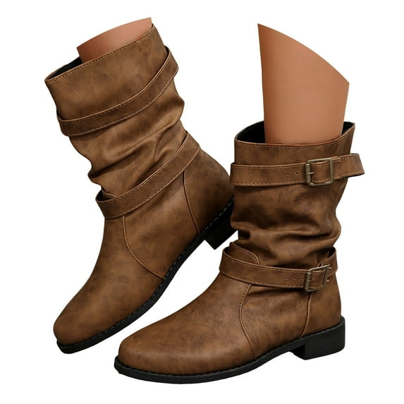 Oyedens Slouchy Wide Mid Calf Boots for Women Suede Denim Fashion Low Heel Winter Fall Short Boots