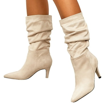 Oyedens Stiletto Dress Boots for Women 2024 Fall Winter Slouchy High Heels Mid Calf Boots Ladies