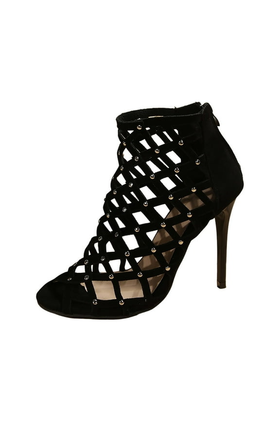 Stiletto Sandals For Women Black Fashion Suede Gladiator High Heels Dress Pump Shoes Summer Fall Peep Toe Zip Up Ankle Booties Dressy Sandals