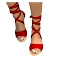 thumbnail image 1 of Oyedens Strappy Sandals For Women Fashion Casual Peep Toe Slip On Flats Dress Sandals Roman Lace Up Low Heels Sandals, 1 of 3