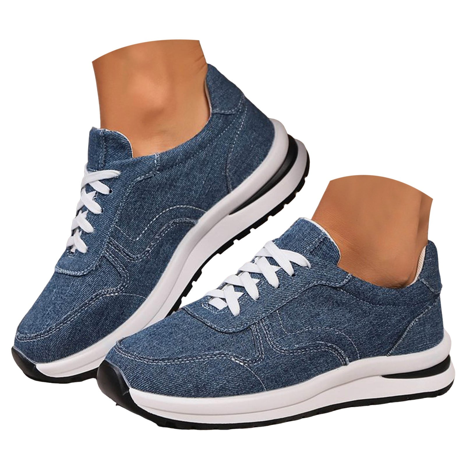 Oyedens Tennis Shoes for Women Casual Denim Low Top Fashion