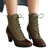 Oyedens Vintage Combat Boots for Women Roman Dress High Heels Ankle Booties Mid Calf Riding Boots