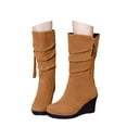 thumbnail image 1 of Oyedens Wedge Wide Calf Boots for Women Fashion Casual Suede High Heel Winter Fall Short Boots, 1 of 7