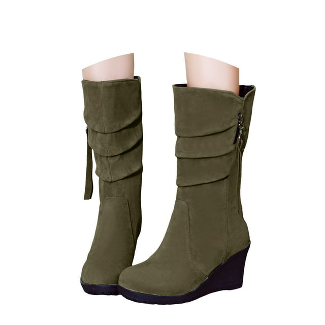 Oyedens Wedge Wide Calf Boots for Women Fashion Casual Suede High Heel Winter Fall Short Boots