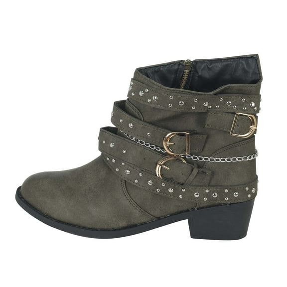 Oyedens Western Cowboy Boots for Women Vintage Rivet Pointed Toe Low Heels Wide Calf Ankle Combat Boots