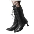 thumbnail image 1 of Oyedens Wide Mid Calf Dress Combat Boots for Women Vintage Goth Leather Pointed Toe Kitten Heel Booties, 1 of 5