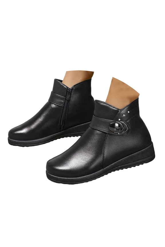 Winter Combat Boots for Women with Fur Lined Thermal Leathe Wedge Snow Boots Ankle Booties