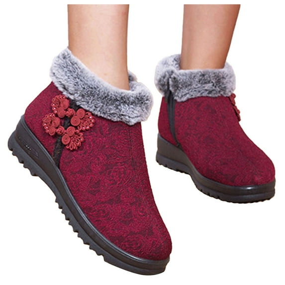 Oyedens Winter Snow Boots for Old Women Vintage Plush Lined Warm Non Slip Walking Work Ankle Booties