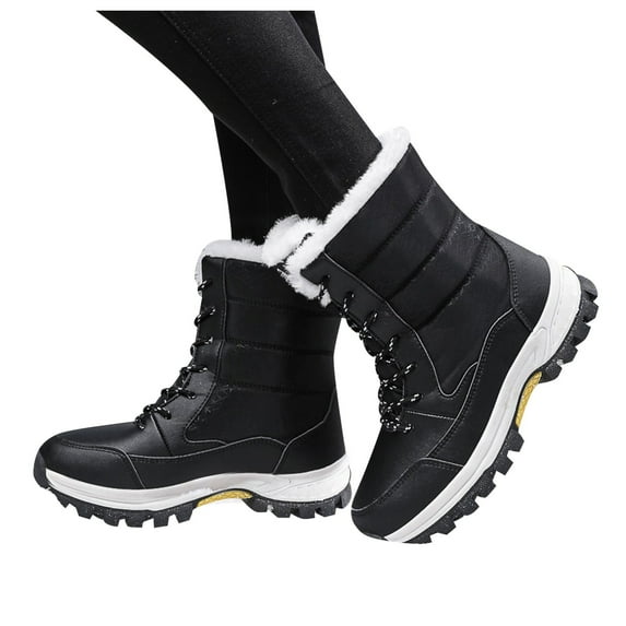 Oyedens Winter Snow Boots for Women Black Waterproof Non Slip Hiking Ski Skiing Mid Calf Combat Boots