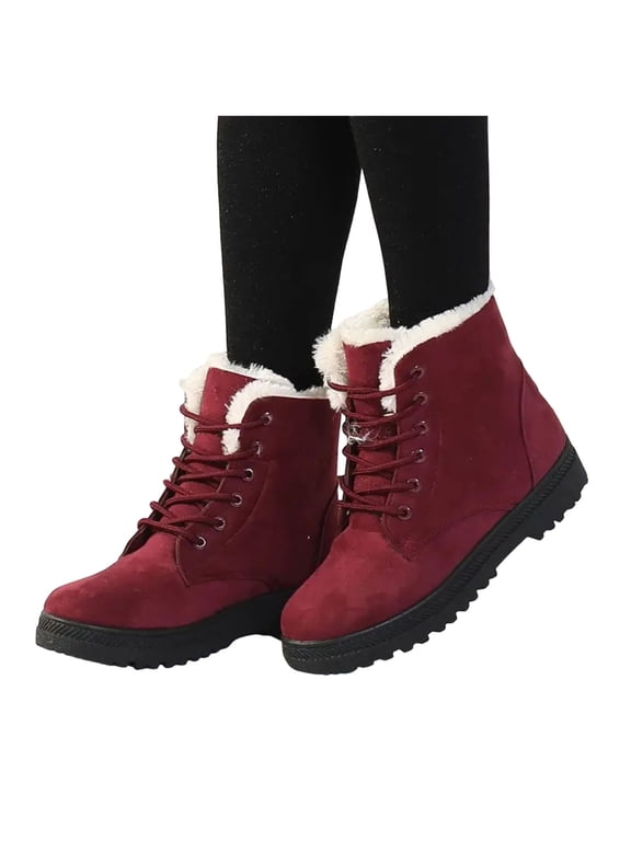 Oyedens Winter Snow Boots for Women Girls Fleece Lined Warm Combat Boots Riding Hiking Ankle Booties