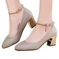thumbnail image 1 of Oyedens Women High Heels Dress Shoes Glitter Silver Gold Chunky Block Mid Heels Formal Dressy Pump Shoes For Bride Wedding Party, 1 of 7