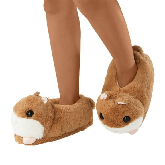 Oyedens Women's Animal Slippers Cute Cartoon Hamster Slippers Winter Warm Furry Home Slippers for Women