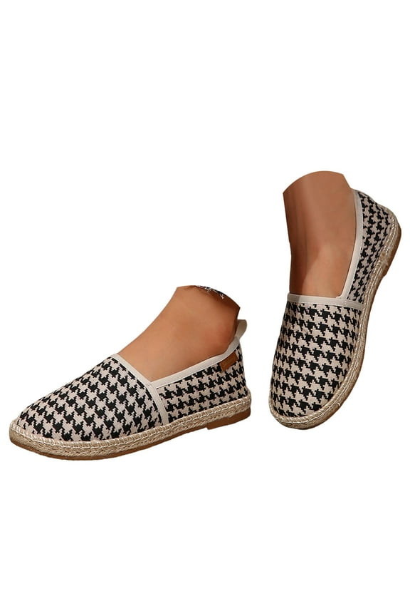 Oyedens Women's Checkered Slip on Loafers Walking Shoes Travel Beach Linen Espadrilles Flats Sneakers