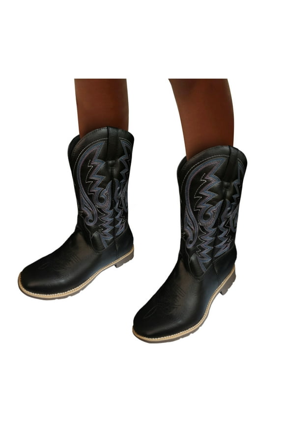 Oyedens Women's Cowboy Boots Vintage Square Toe Wide Mid Calf Cowgirl Boots for Women Riding Work Boots