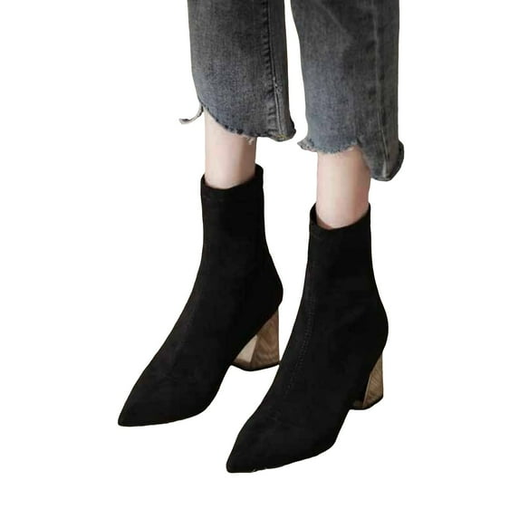 Oyedens Women's Dress Boots Black Suede Pointed Toe High Heels Ankle Booties for Women Autumn