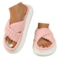 thumbnail image 1 of Oyedens Women's Fuzzy Slippers Cross Band Memory Foam Open Toe House Slippers Bedroom Slides for Women, 1 of 7
