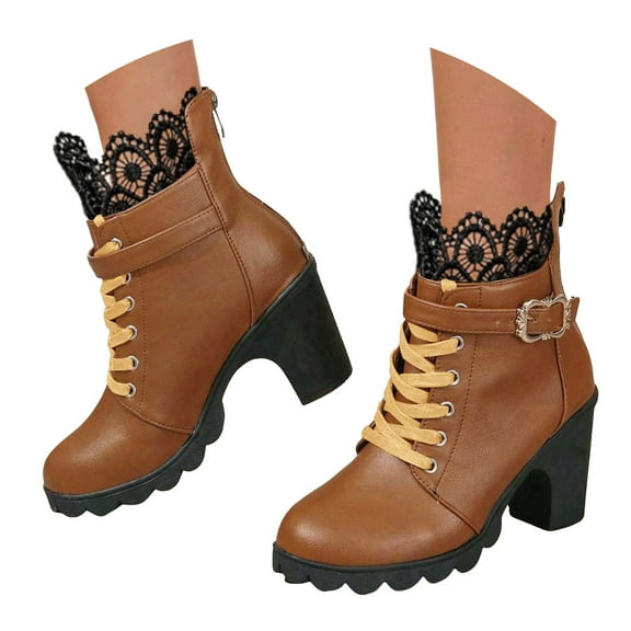 Oyedens Women's High Heels Combat Boots Vintage Lace Dress Pump Ankle Booties for Women Winter Fall