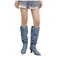 thumbnail image 1 of Oyedens Women's Knee High Boots Fashion Slouchy Denim Pointed Toe Kitten Heel Wide Calf Tall Booties, 1 of 6