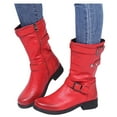 thumbnail image 1 of Oyedens Women's Mid Calf Boots Vintage Casual Leather Low Heels Winter Fall Short Boots Women, 1 of 5