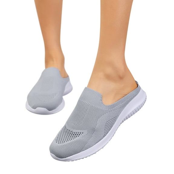 Oyedens Women's Mules Shoes Slip on Sneakers Knit Flats Breathable Non Slip Walking Athletic Shoes