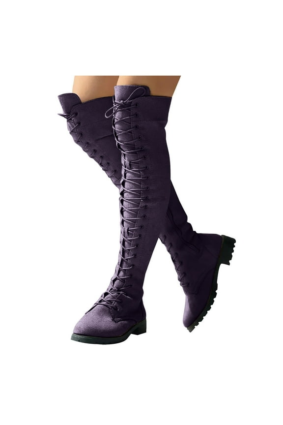 Oyedens Women's Over The Knee Combat Boots Fashion Goth Casual Thigh High Riding Tall Boots for Women