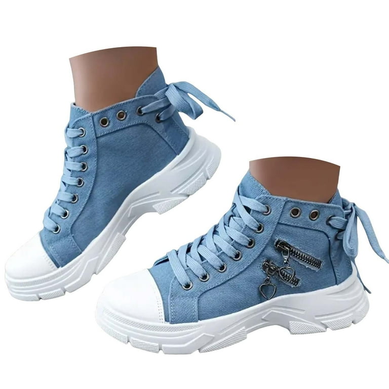 Oyedens Women's Platform High Top Fashion Sneakers Casual Denim - Main Image