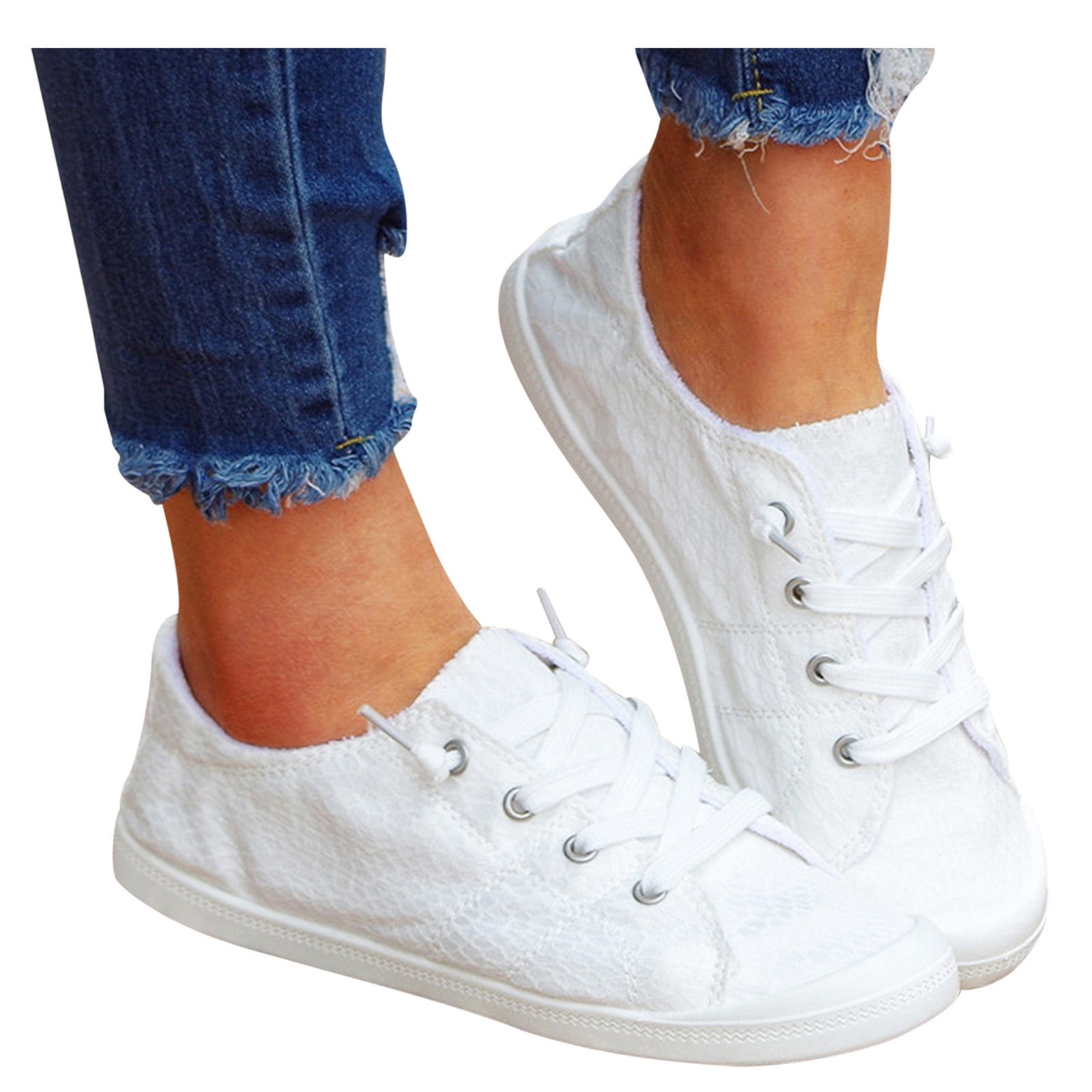 Oyedens Women's Tennis Shoes Low Top Fashion Sneakers White Lace up Casual Canvas Shoes for Girls
