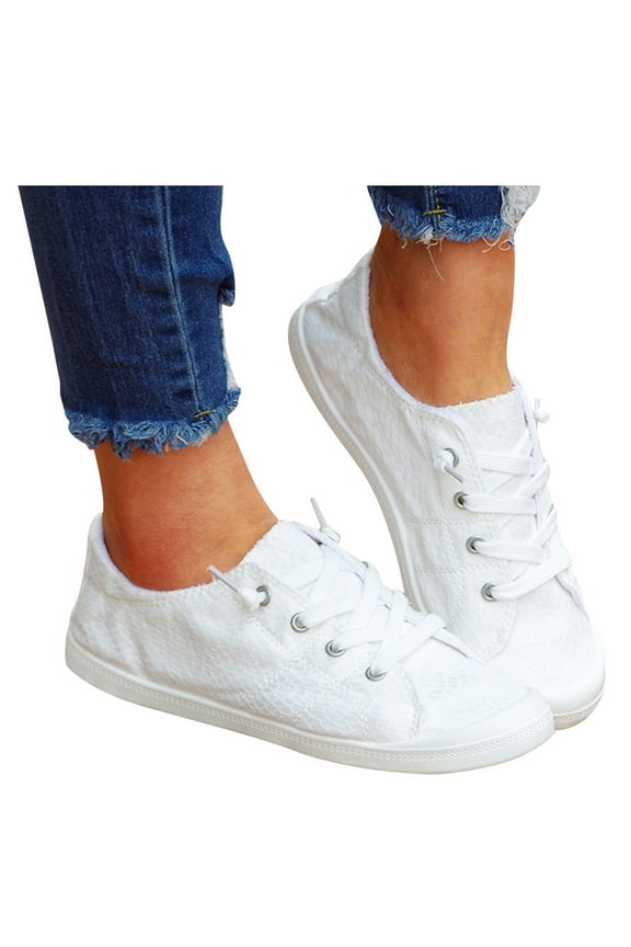 Women's Tennis Shoes Low Top Fashion Sneakers White Lace up Casual Canvas Shoes for Girls