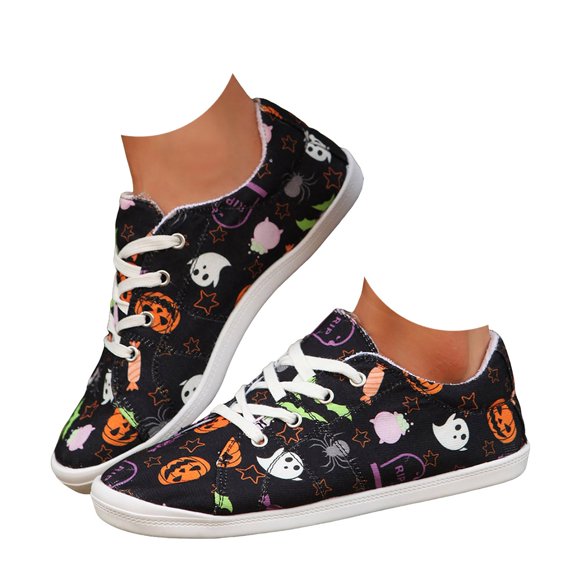 Oyedens Womens Canvas Shoes Spooky Low Top Fashion Sneakers Walking Flats Running Shoes
