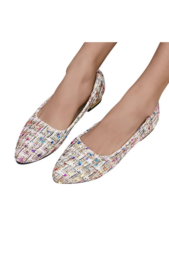 Womens Dress Shoes Fashion Plaid Pointed Toe Loafers Flats Casual Comfort Slip on Work Shoes