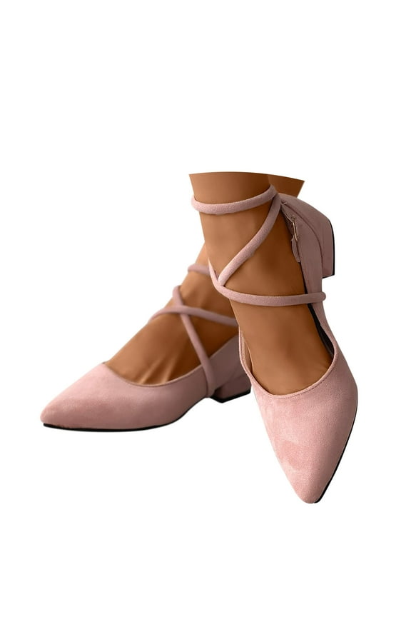 Womens Dress Shoes Suede Pointy Toe Cross Trappy Low Heels Dressy Shoes for Ladies Wedding