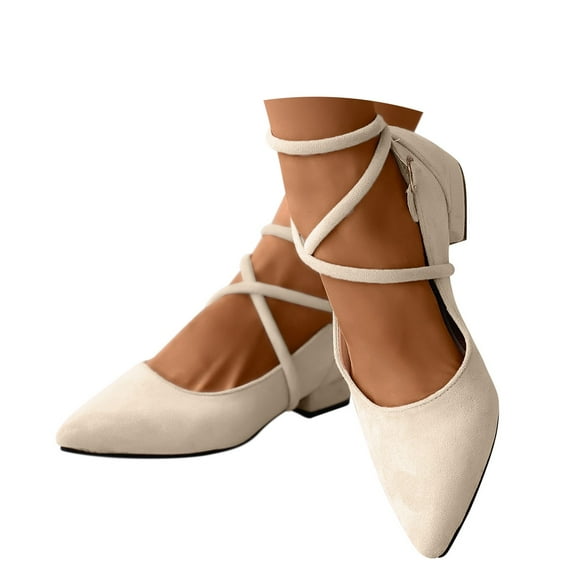 Oyedens Womens Dress Shoes Suede Pointy Toe Cross Trappy Low Heels Dressy Shoes for Ladies Wedding