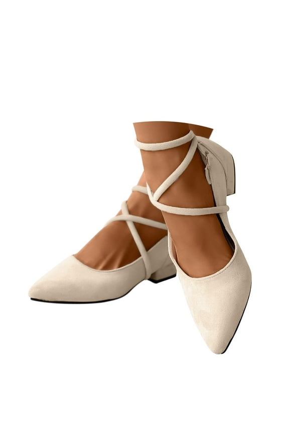 Oyedens Womens Dress Shoes Suede Pointy Toe Cross Trappy Low Heels Dressy Shoes for Ladies Wedding