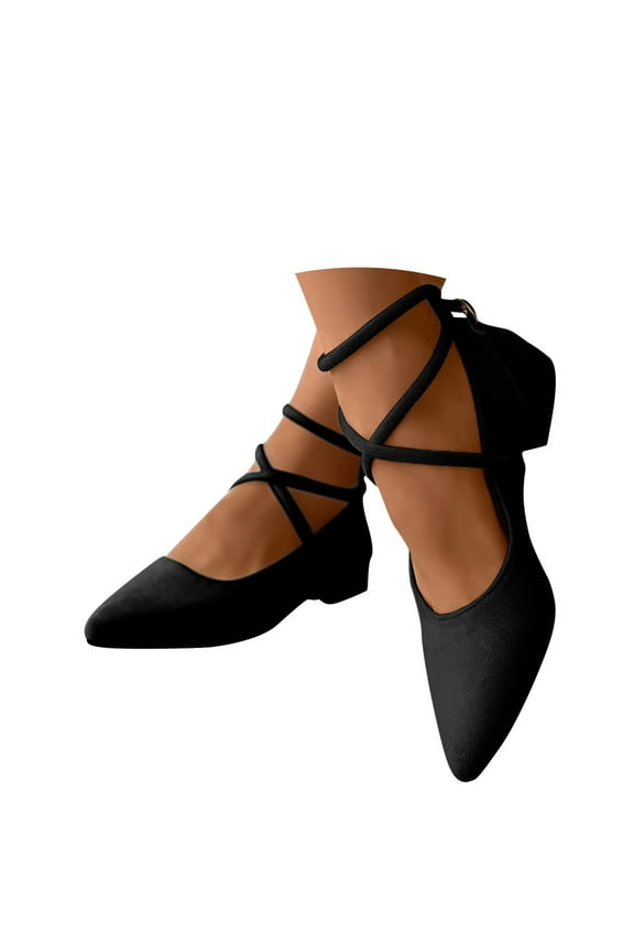 Womens Dress Shoes Suede Pointy Toe Cross Trappy Low Heels Dressy Shoes for Ladies Wedding