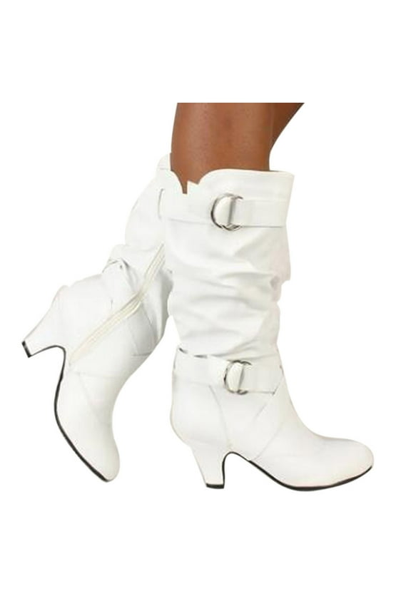 Oyedens Womens High Heels Slouch Mid Calf Dress Boots Ladies Fashion Kitten Wide Knee High Tall Boots