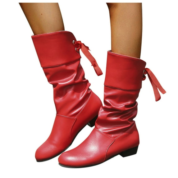 Oyedens Womens Mid Calf Boots Fashion Casual Leather Back Lace up Winter Fall Short Boots for Women