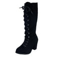 thumbnail image 1 of Oyedens Womens Mid Calf Riding Boots Goth Lace Up High Heels Knee Length Dress Boots Tall Boots, 1 of 7