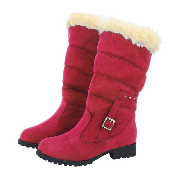 Oyedens Womens Mid Calf Snow Boots Fashion Fuzzy Plush Lined Low Heels Warm Winter Boots for Women
